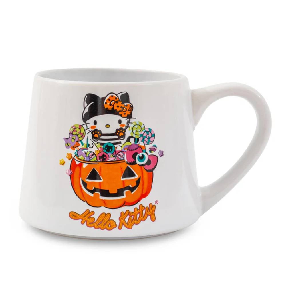 Sanrio Hello Kitty 14 oz Pumpkin Candy Burglar Tapered Pottery Mug - White