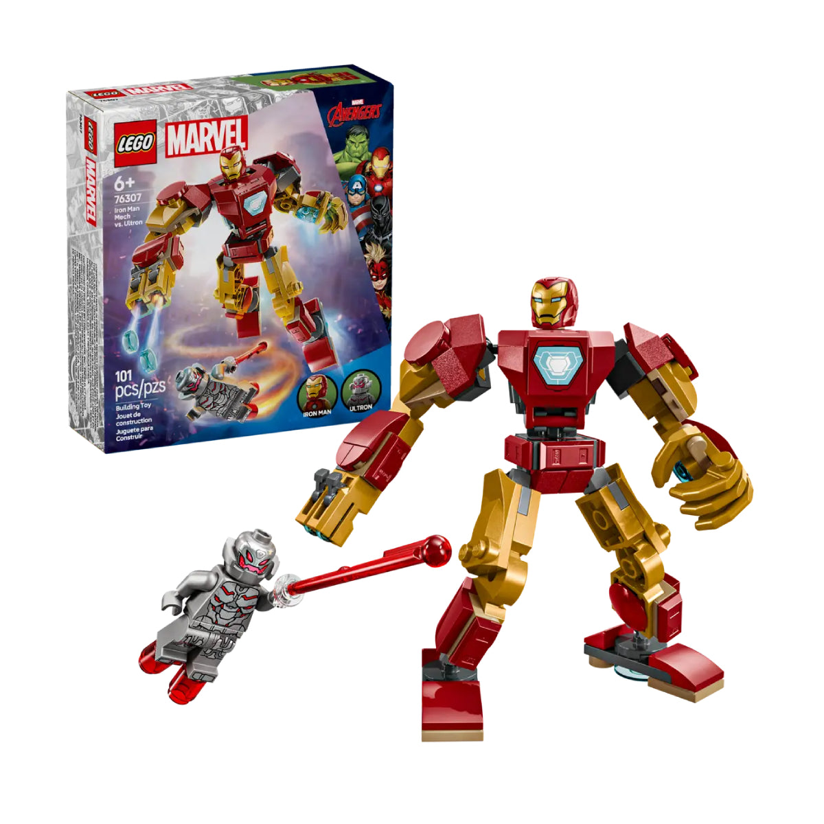 LEGO Marvel Iron Man Mech vs Ultron Superhero Building Toy Set (101-Pieces)