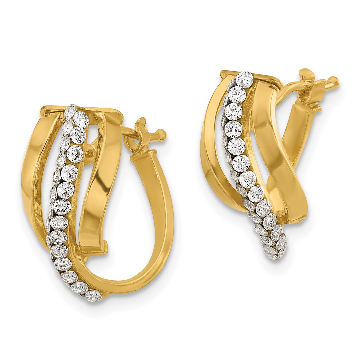 14K Yellow Gold Leslie's Women's 9.2mm Crystals Fancy Wave Hoop Earrings