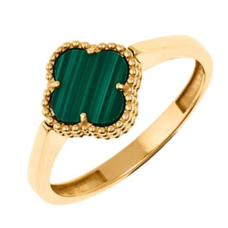 14K Yellow Gold Malachite Clover Ring (Size 7)
