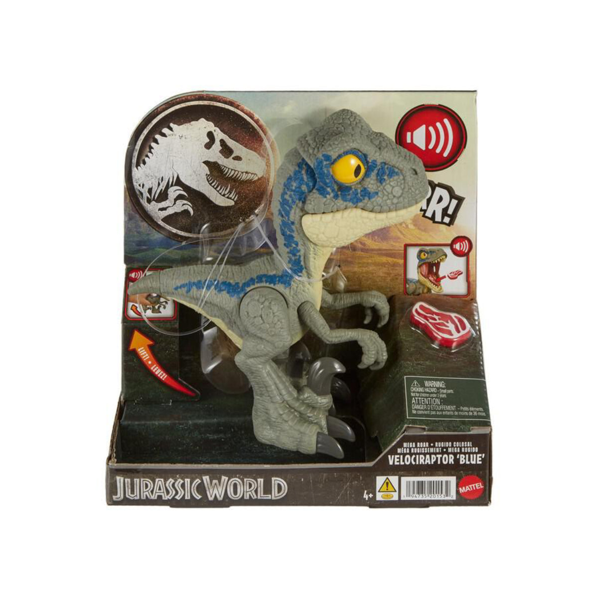 Jurassic World Mega Roar Velociraptor Toy - Gray