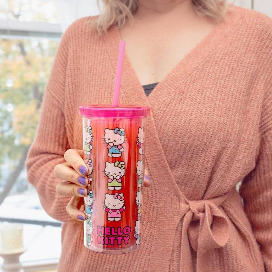 Sanrio Hello Kitty Expressions 20 oz Carnival Cup With Lid and Straw - Pink