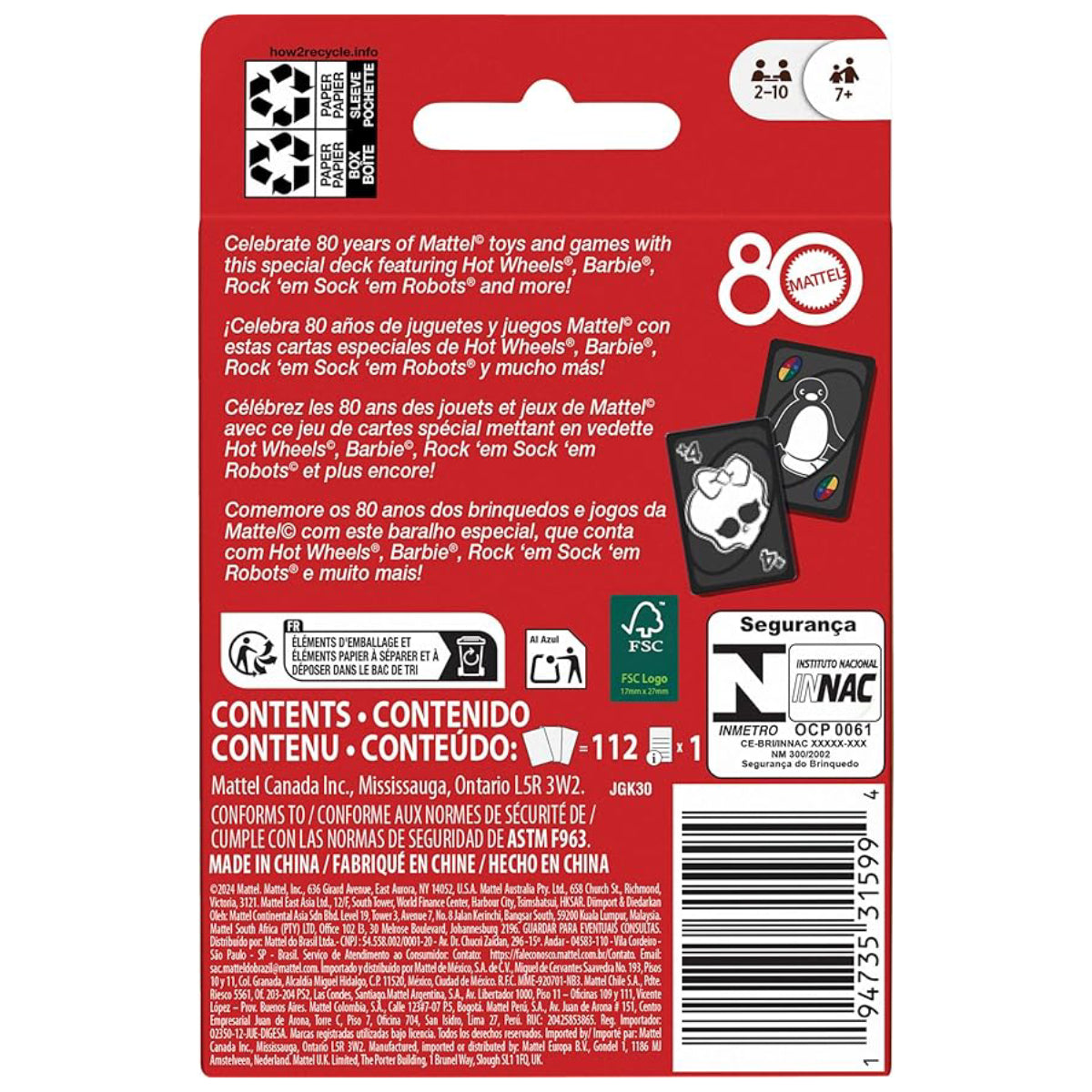 Mattel 80th Anniversary UNO Cards