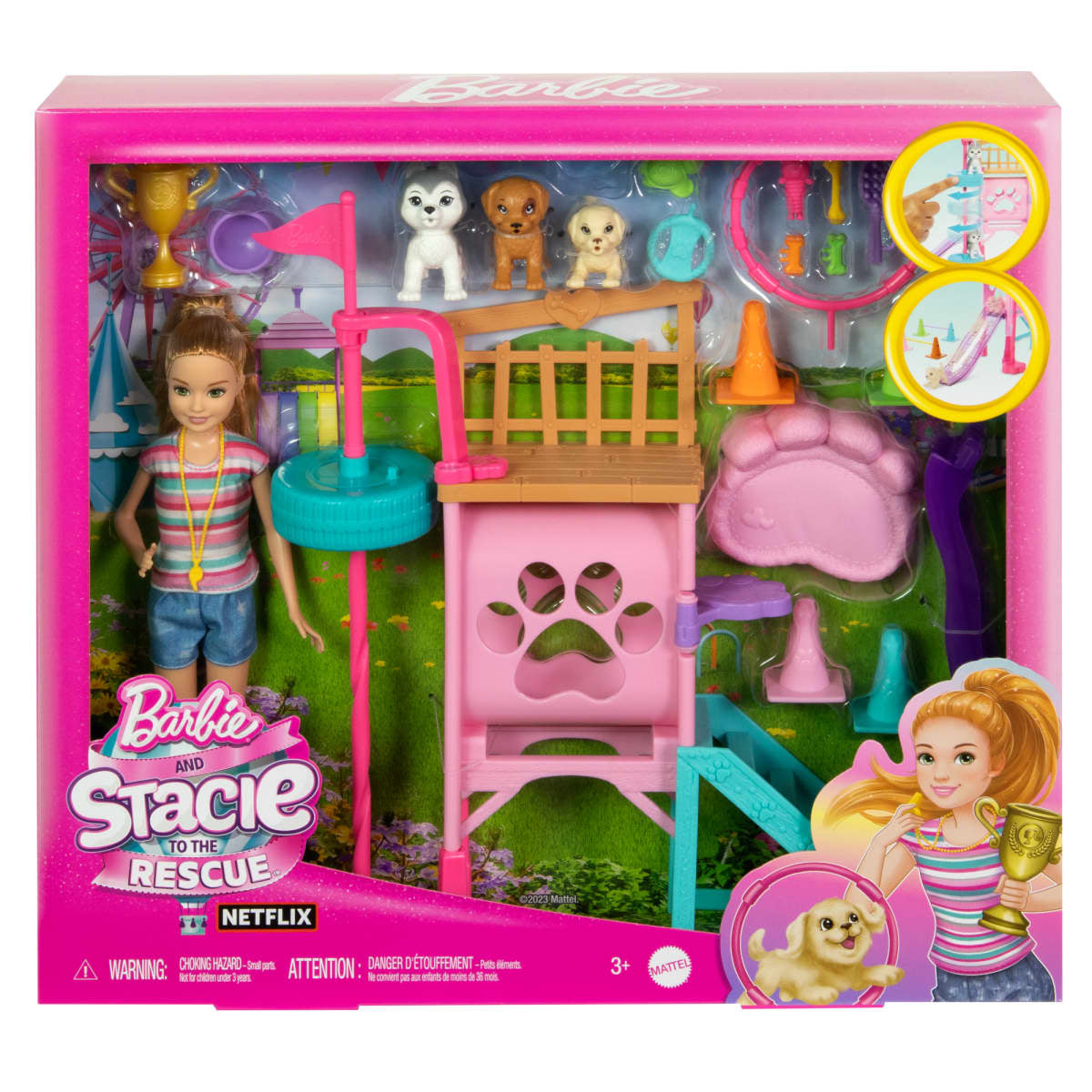 Barbie And Stacie To The Rescue Puppy Playground Playset with 3 Pet Dog Figures