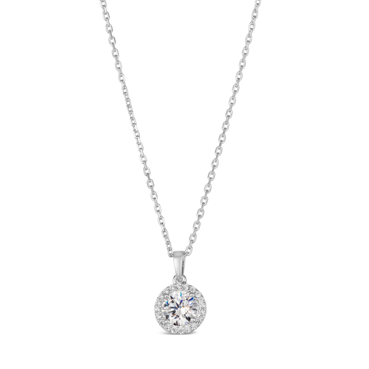 Anna Zuckerman Anastasia 33 Women's 20" 1.50 ct. Diamond Crystalline Mini Halo Gem Necklace in Platinum-Plating over 925 Sterling Silver