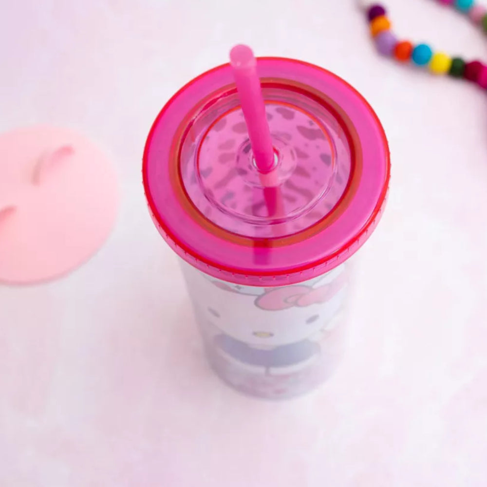 Sanrio Hello Kitty Bows and Hearts 20 oz Carnival Cup with Lid and Straw - Multicolor