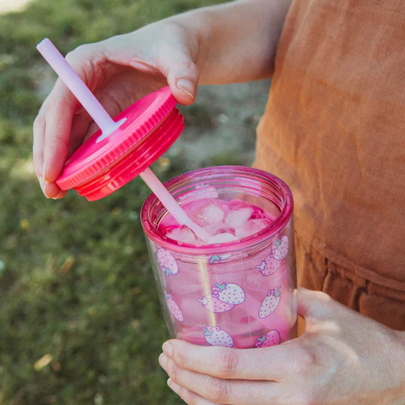 Sanrio Hello Kitty Strawberries 20 oz Tumbler With Lid and Straw - Pink