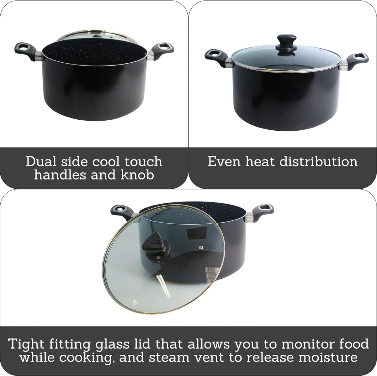 Imusa GAU/24038 10 qt Bistro Nonstick Duch Oven with Glass Lid - Black