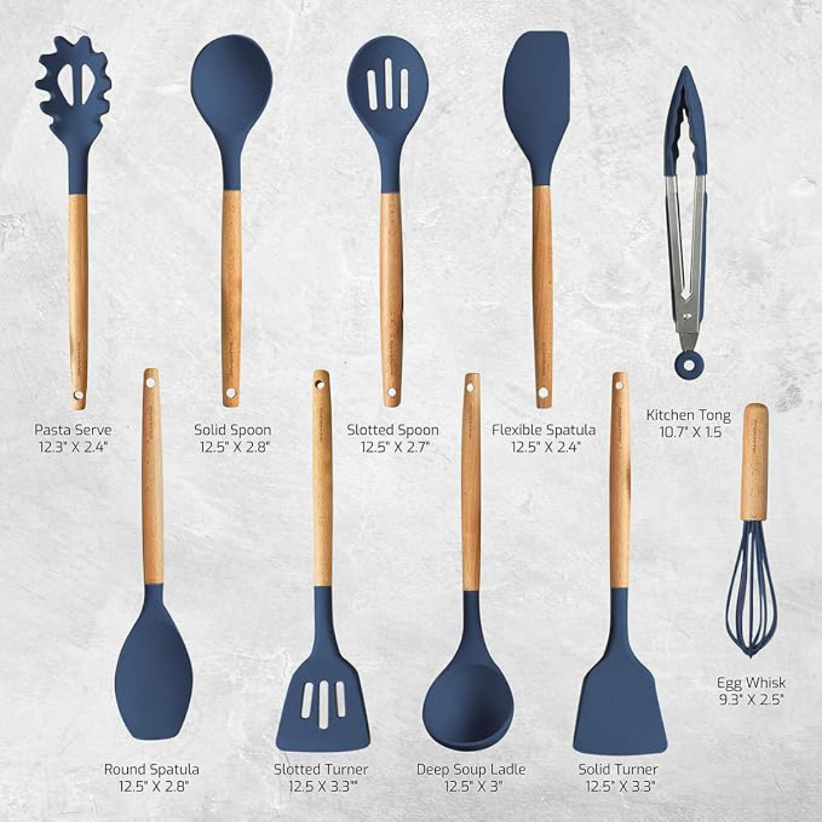 Ovente Silicone Kitchen Utensils Set (17 Pieces) - Blue