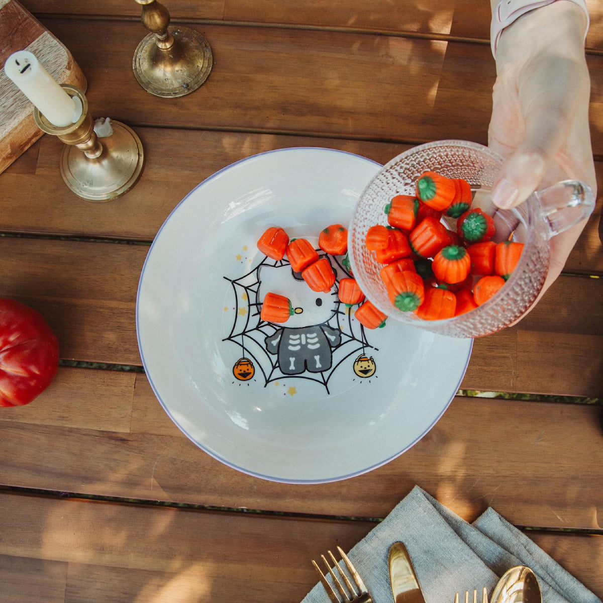 Sanrio Hello Kitty Skeleton Web 9" Ceramic Coupe Dinner Bowl - White