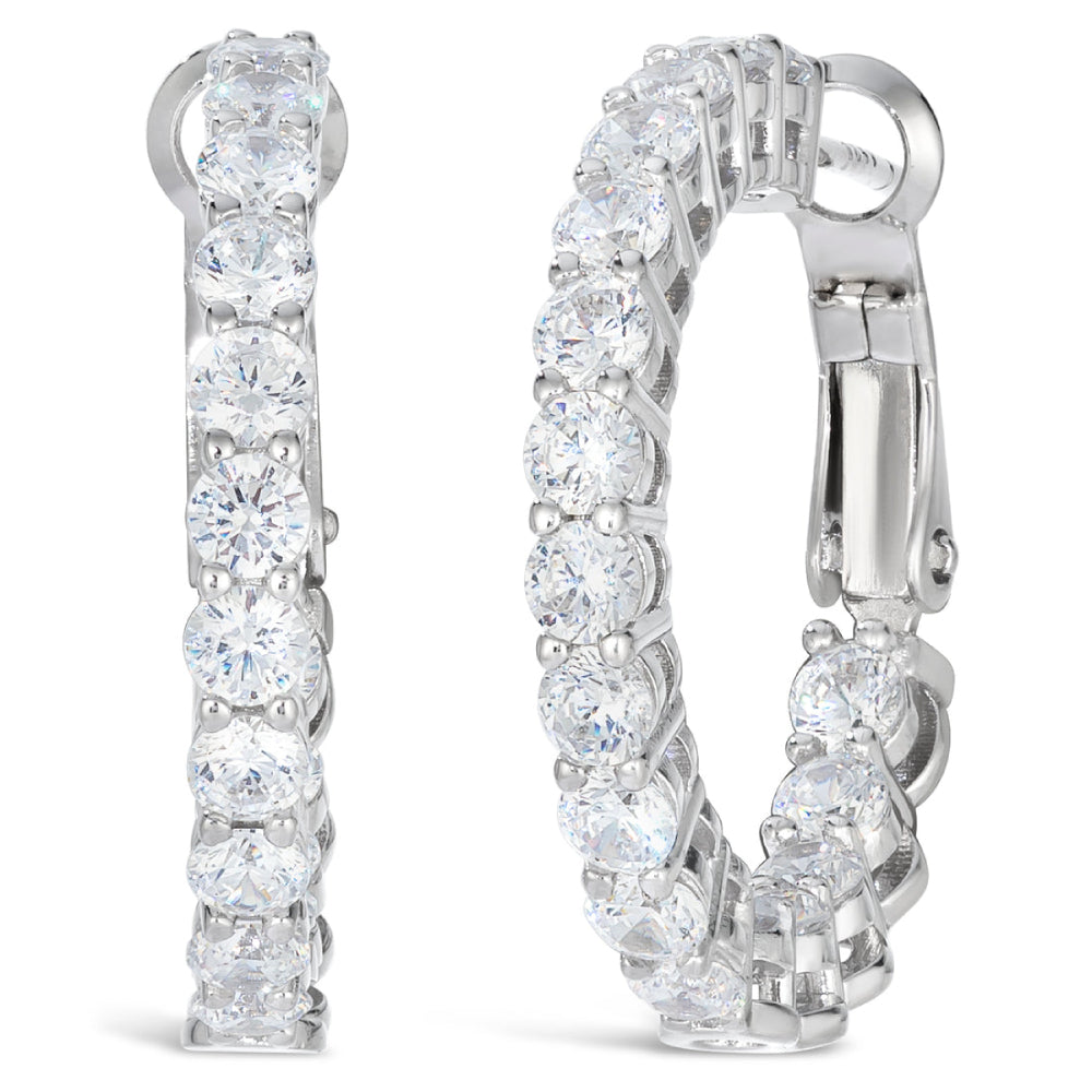 Anna Zuckerman Women's 4.5 ct Diamond Crystalline Inside Out Hoops in Platinum- Plating over 925 Sterling Silver