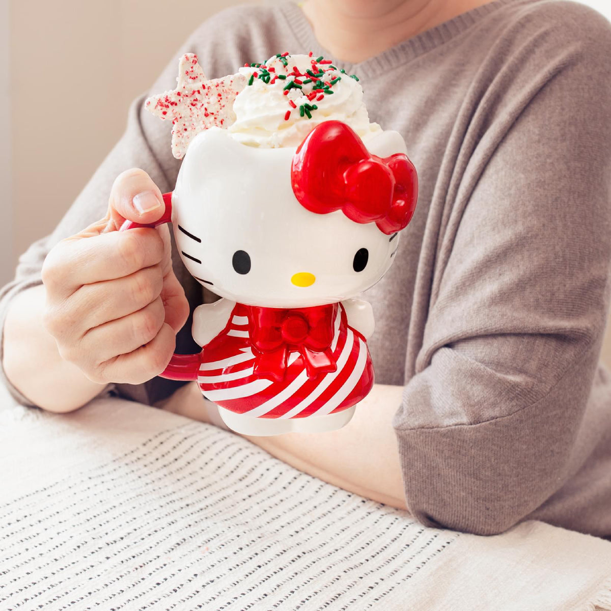 Sanrio Hello Kitty Candy Cane Dress 3D 20 oz Sculpted Ceramic Mug - Red/White
