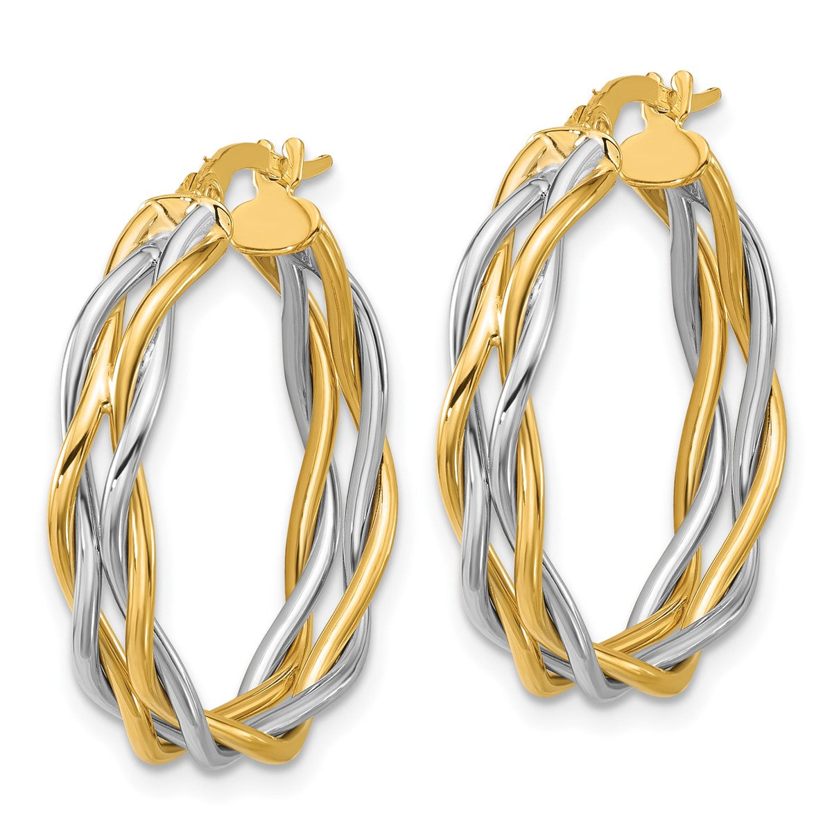 14K Leslie's Women's 4.5mm Twisted Hoop Earrings in Rhodium Plating-over 14K Two-Tone Gold