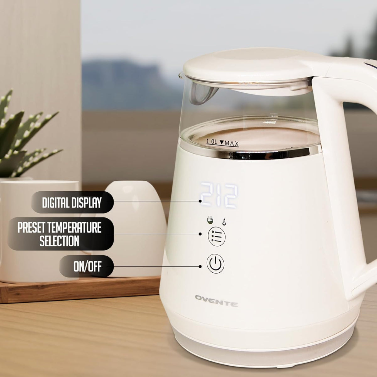 Ovente 1500W Electric Kettle with 5 Temperature Control Presets