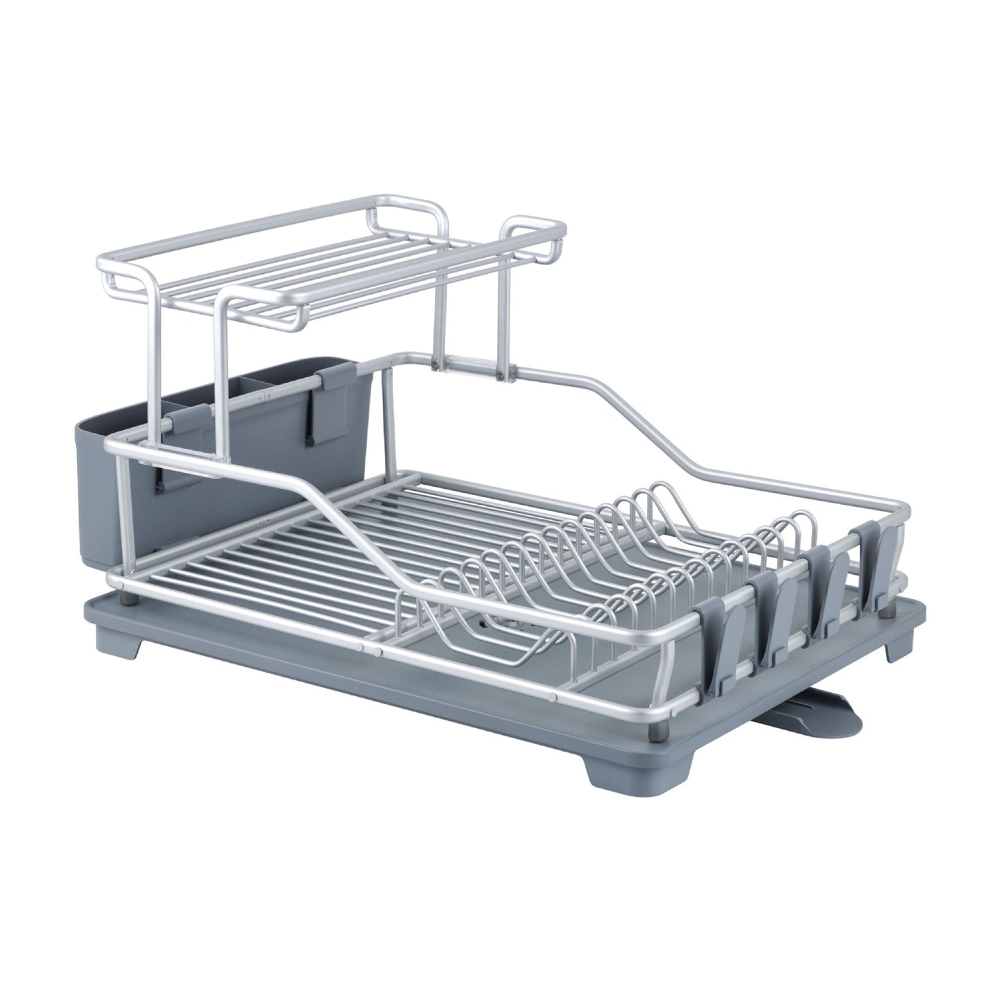 Appliance Basics Deluxe Aluminum Two-Tier Dish Drying Rack - Gray/Silver