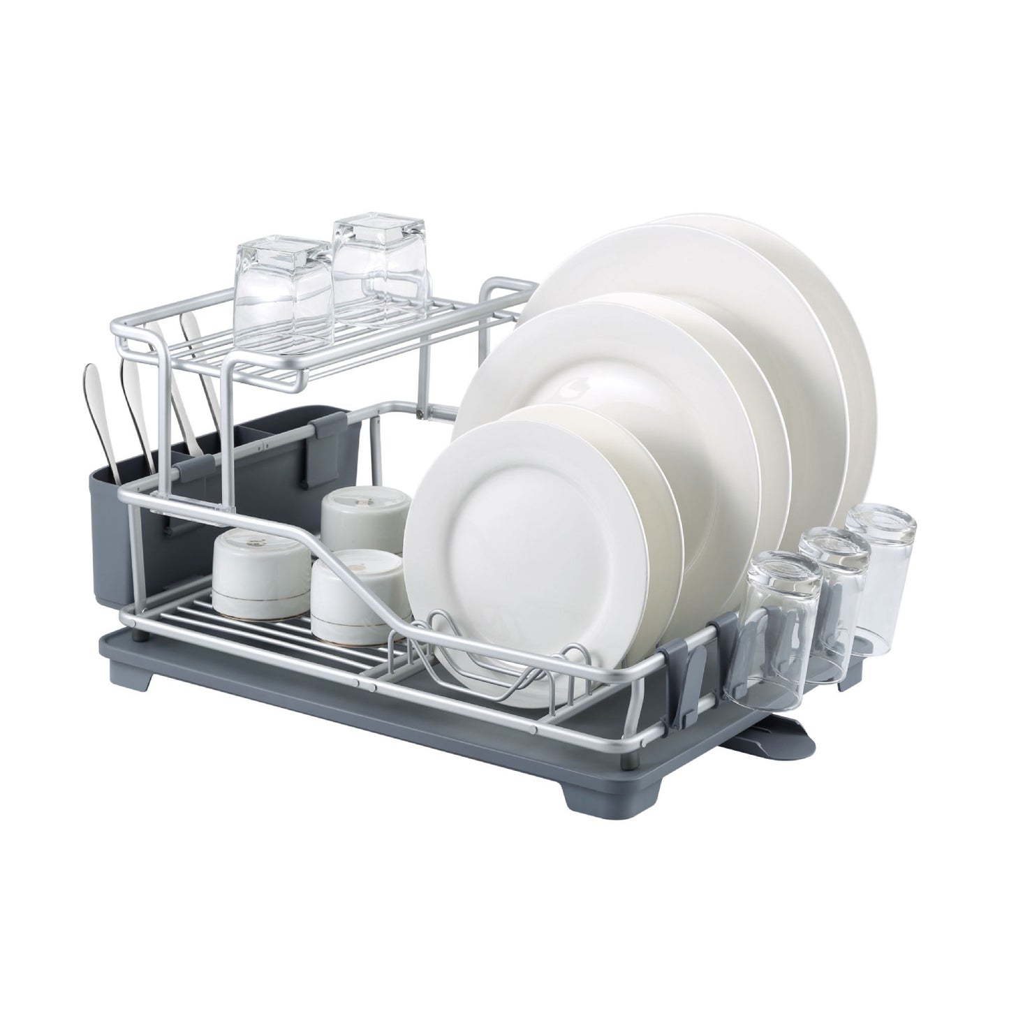 Appliance Basics Deluxe Aluminum Two-Tier Dish Drying Rack - Gray/Silver