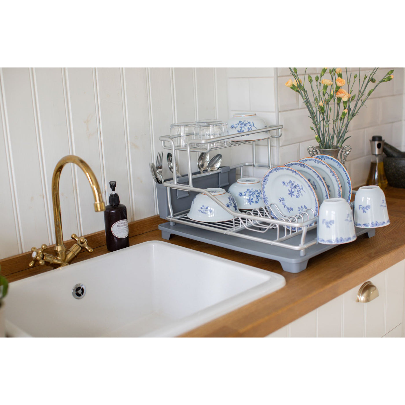 Appliance Basics Deluxe Aluminum Two-Tier Dish Drying Rack - Gray/Silver