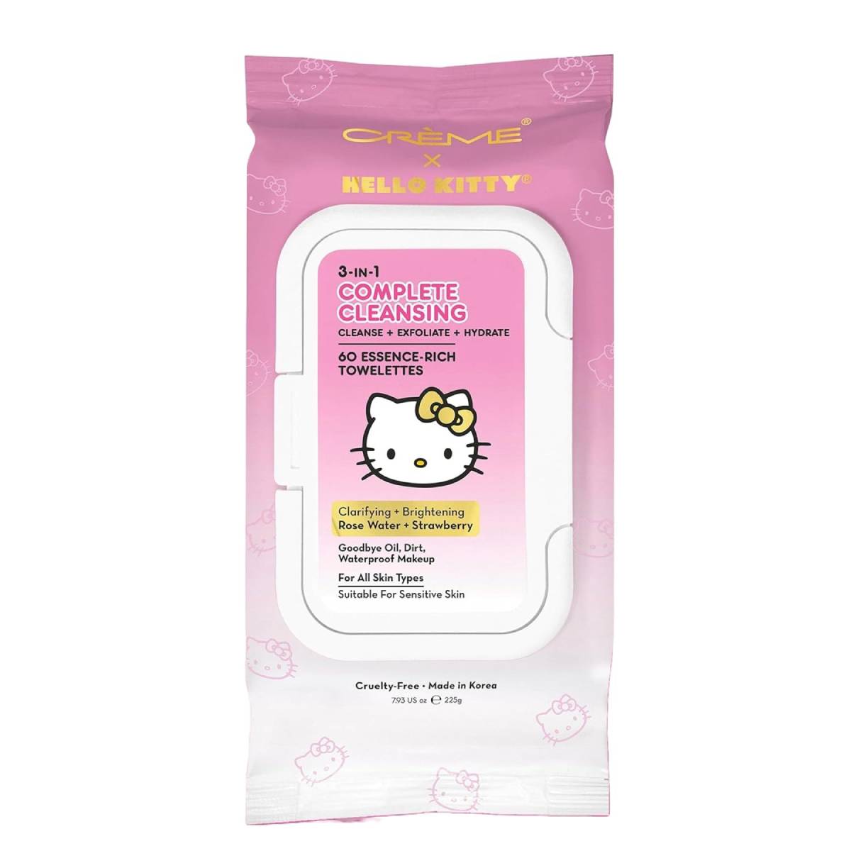 The Crème Shop Hello Kitty 3-in-1 Complete Cleansing Towelettes (Count 60) - Rose Water/Strawberry