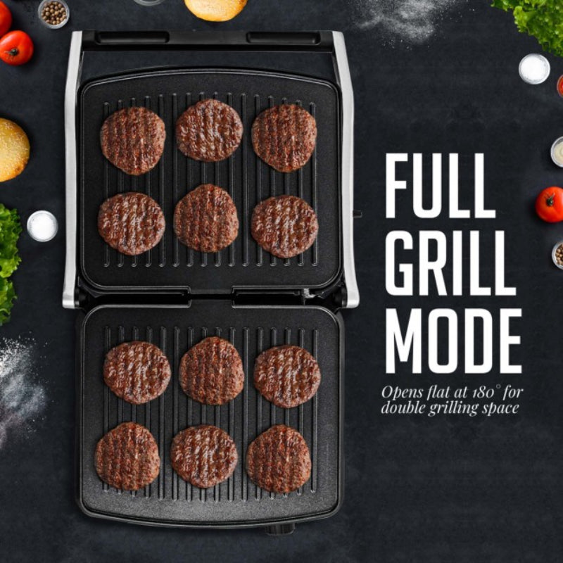 Ovente GP1861BR 4-Slice Electric Panini Grill with Double-Sided Non-Stick Plates - Silver