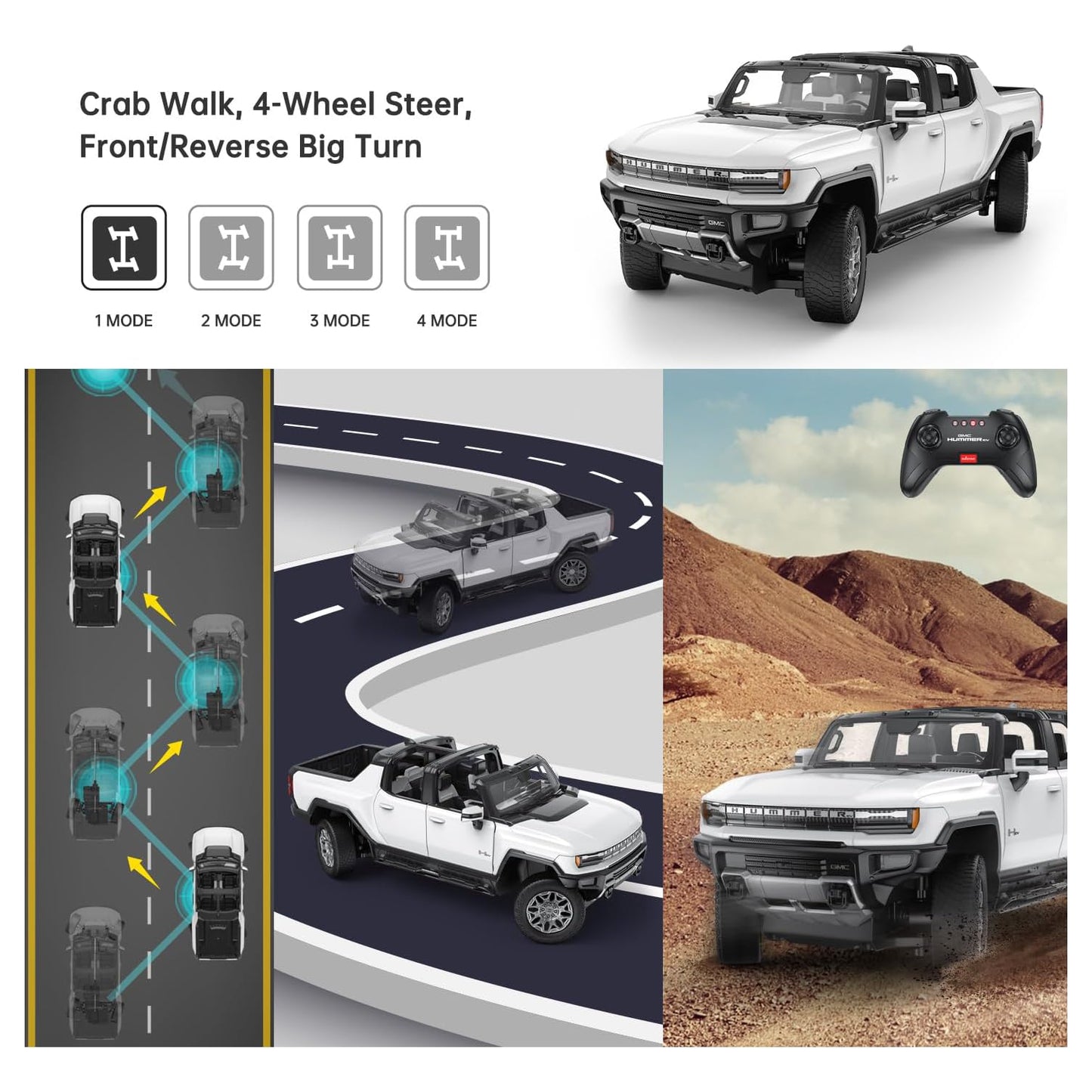 Rastar 1:16 Hummer Ev Remote Control Car - White