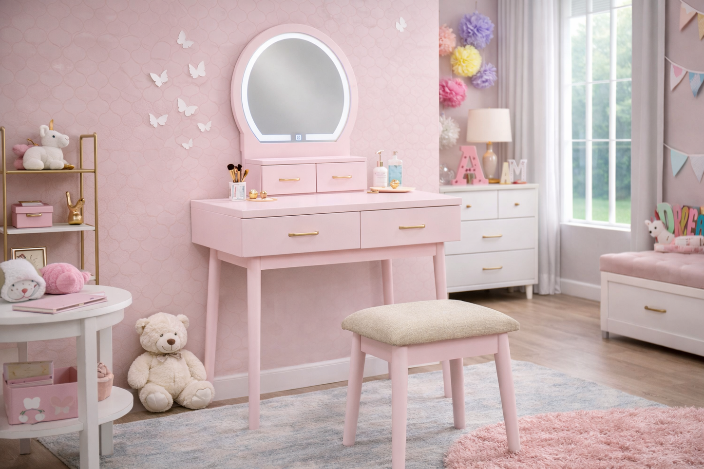 Vanity Aura with Mirror and Stool by Homelegance