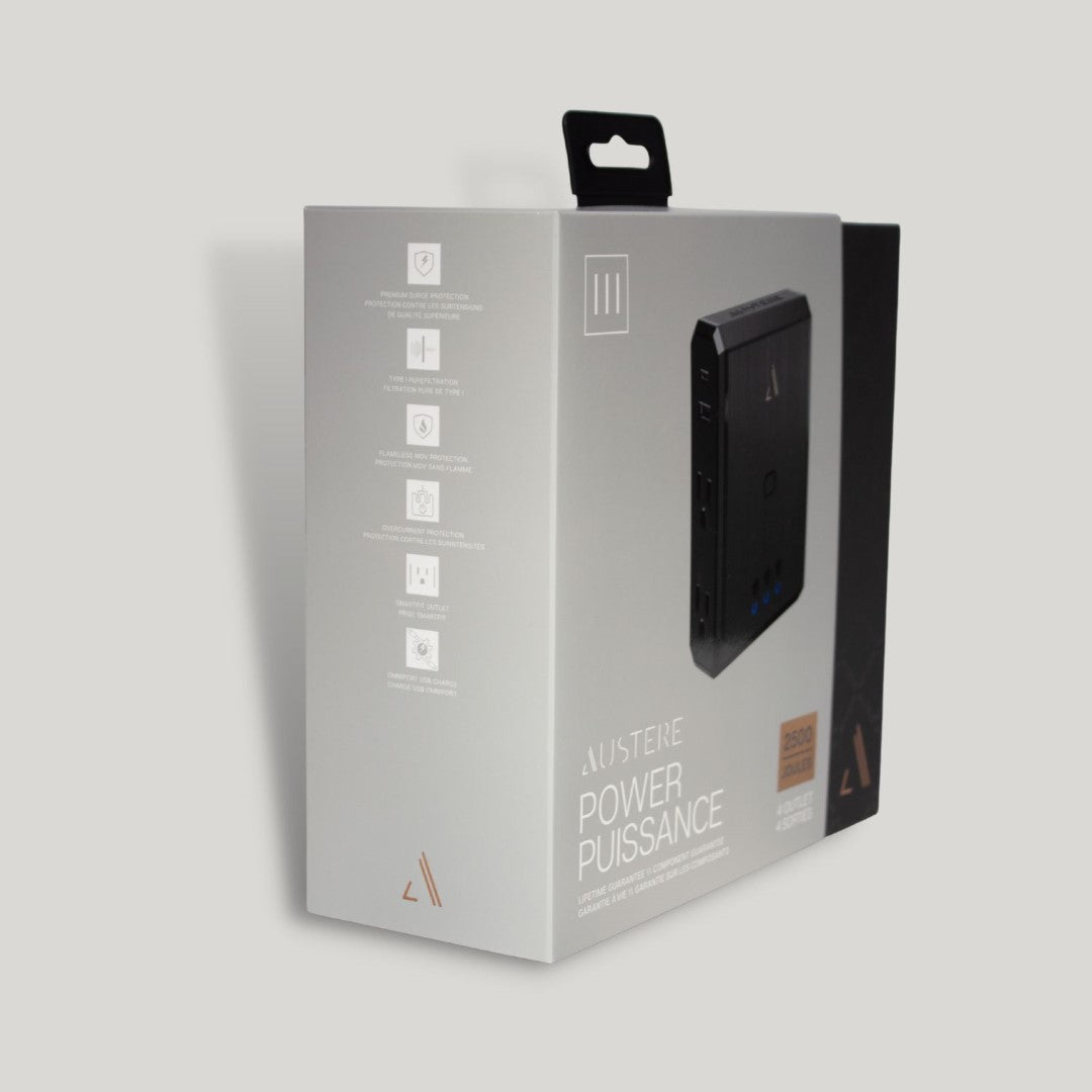 Toma de corriente Austere 3SPS4US1 III Serie 4 con puerto USB omnidireccional, color negro