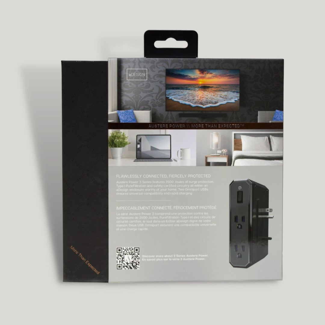 Austere 3SPS4US1 III Series 4 Outlet with Omniport USB - Black