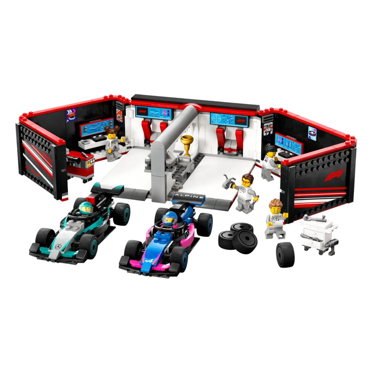 LEGO F1 Garage & Mercedes-AMG & Alpine Cars Building Toy Set (678-Pieces)