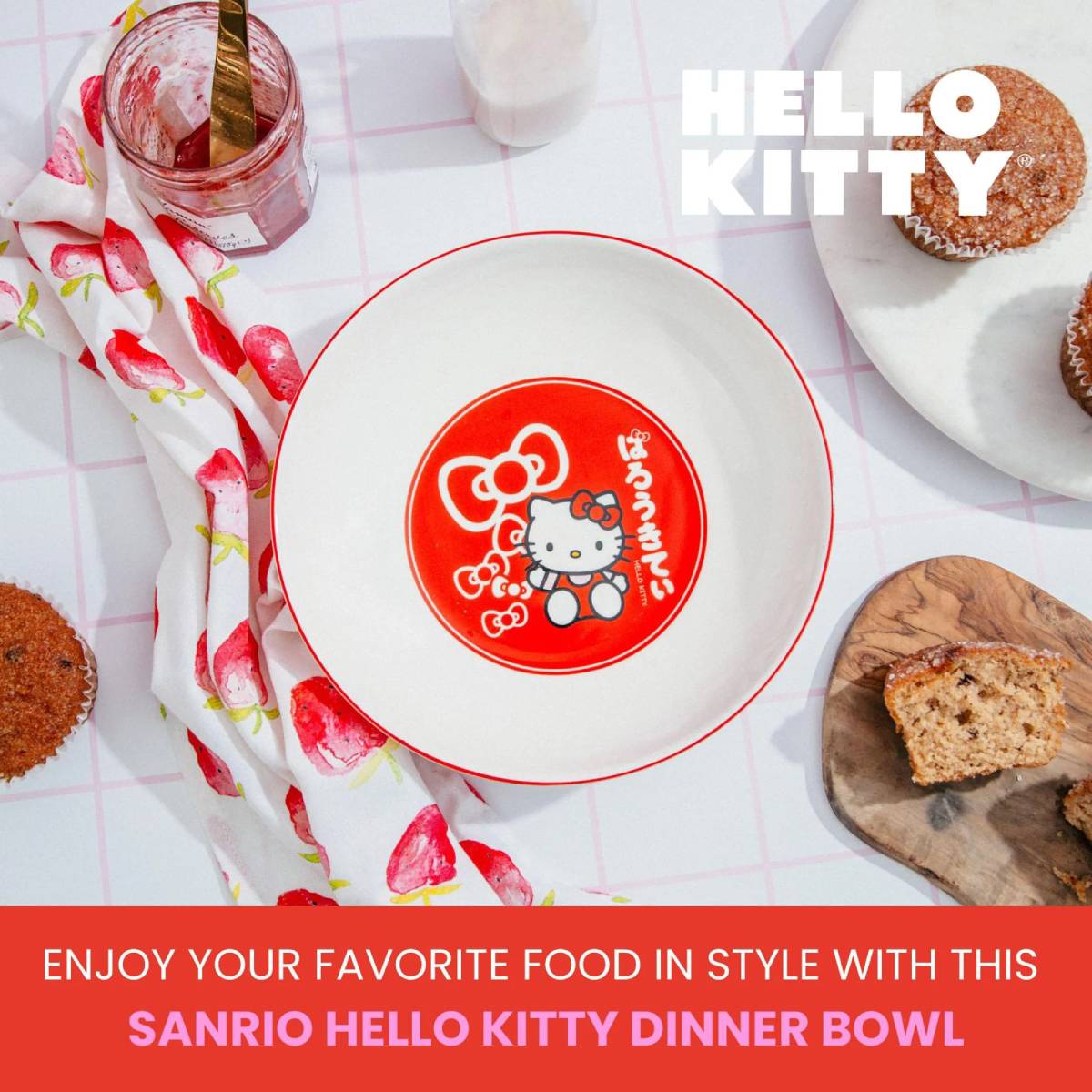 Sanrio Hello Kitty 9" Ceramic Coupe Dinner Bowl - Red