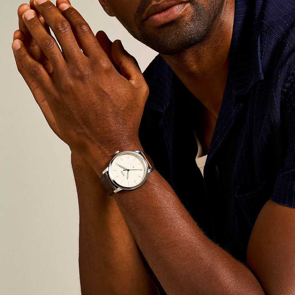 Fossil The Minimalist 3H Men's 44mm Brown Strap Watch - Beige Dial