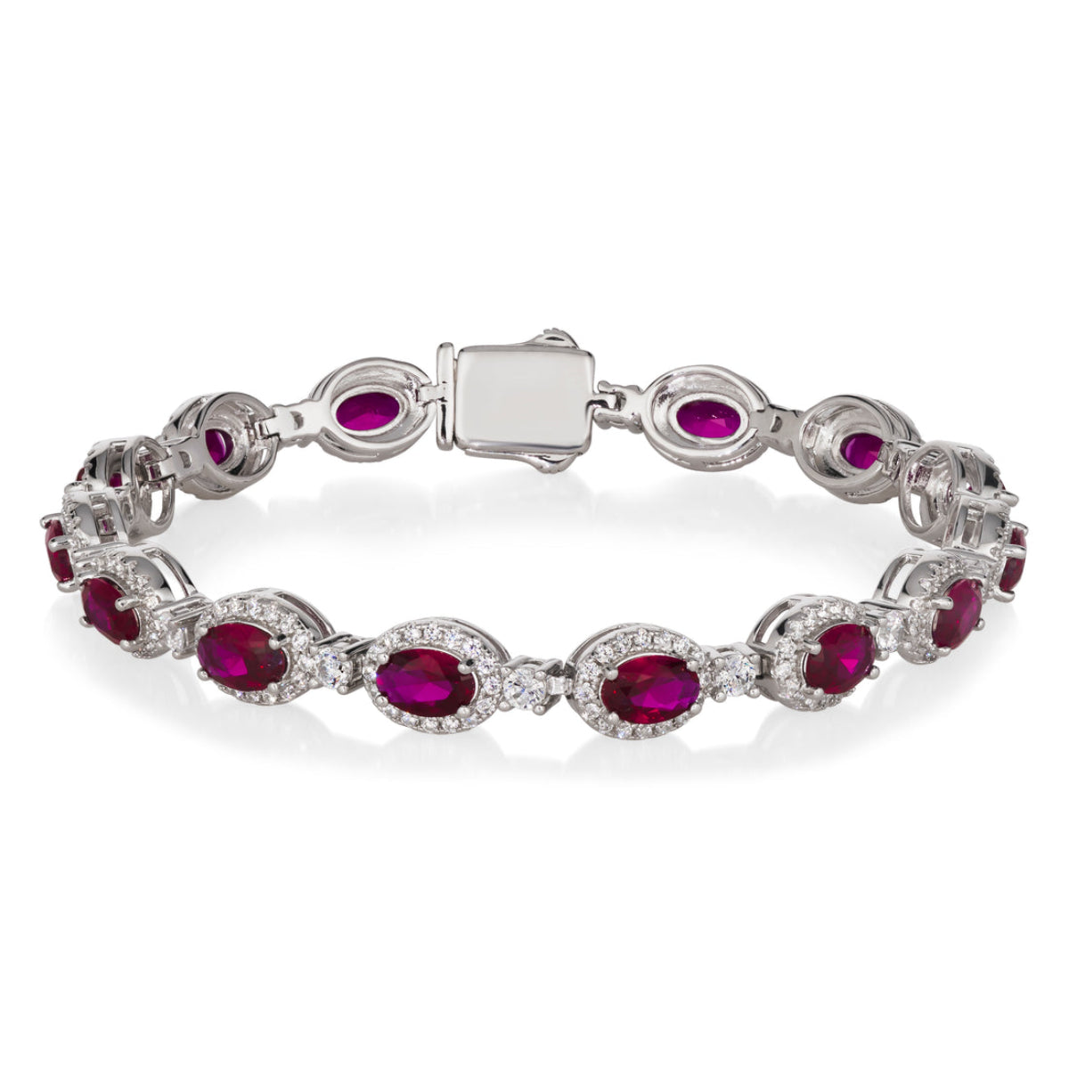 Anna Zuckerman Victoria 18 Women's 7.5" 8.75 ct. Diamond Crystalline and Ruby Gem Art Deco Bracelet in Platinum-Plating over 925 Sterling Silver