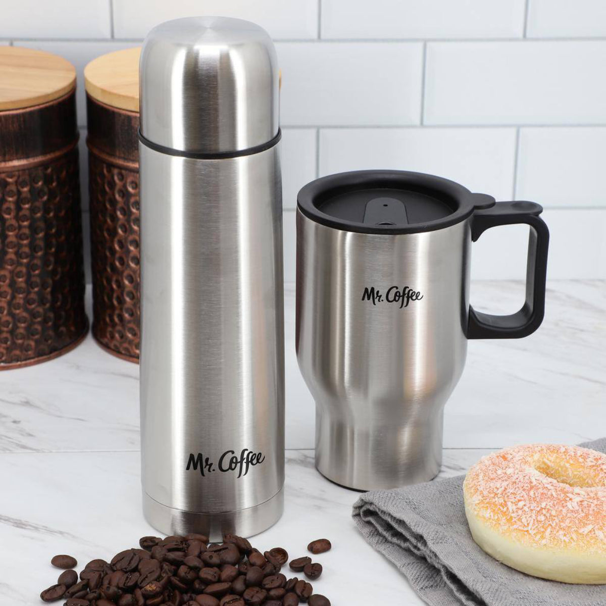 Mr.Coffee Javelin Thermal Bottle and Travel Mug Set (2 - Pieces) - Silver