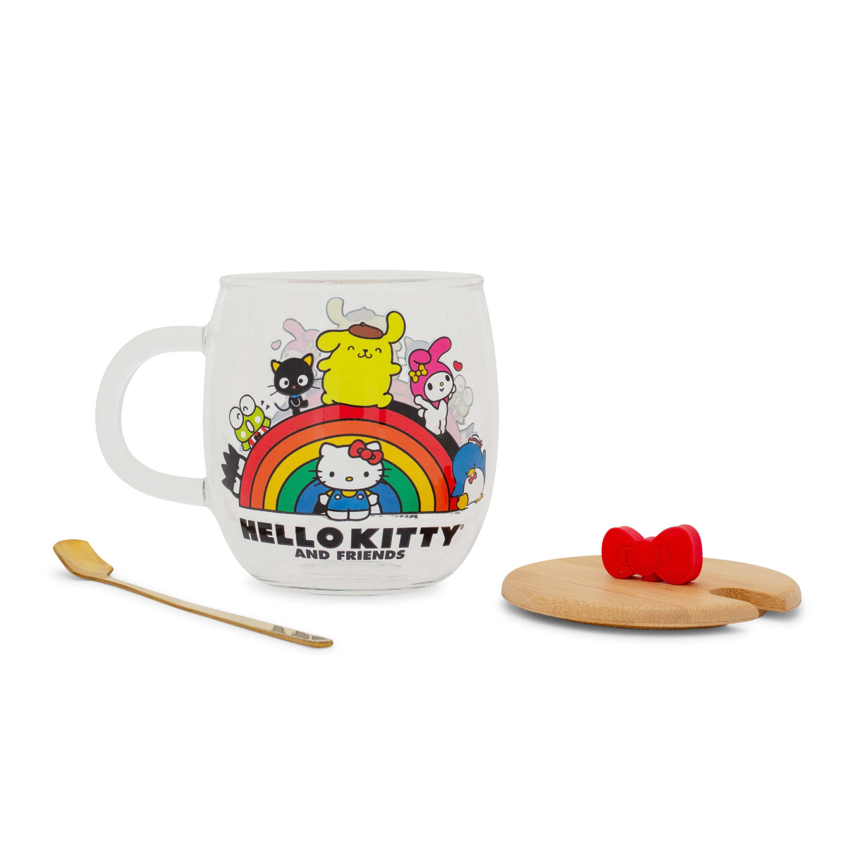 Sanrio Hello Kitty and Friends 17 oz Rainbow Glass Mug with Lid and Spoon - Multicolor
