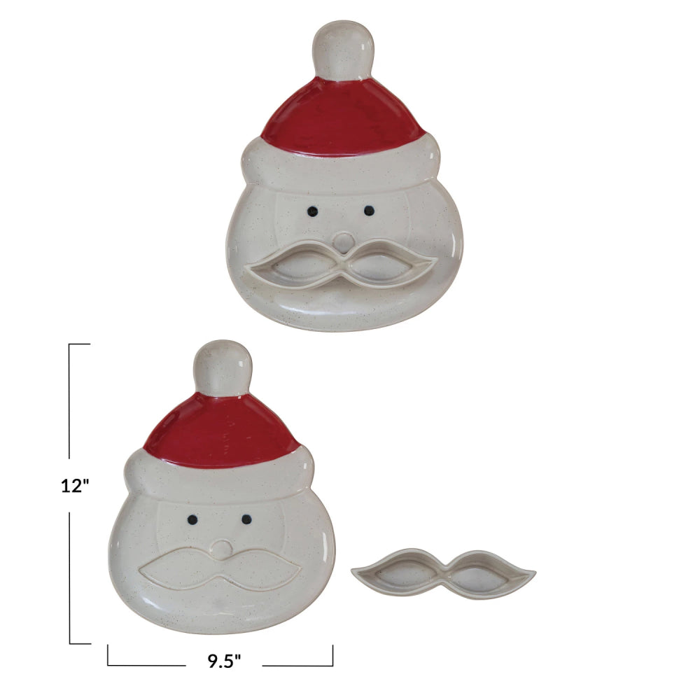 Creative Co-op Platter with Mustache Dish (Set of 2) - White/Red