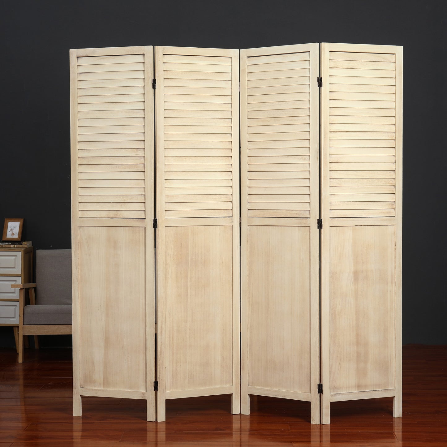 7108 Natural Shutter 4-Panel Room Divider