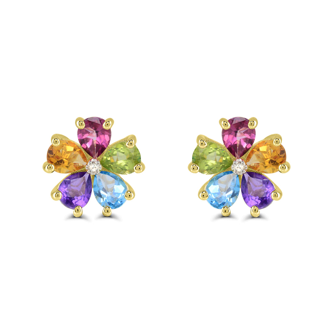 10K Yellow Gold Multi-Colored Flower Earrings