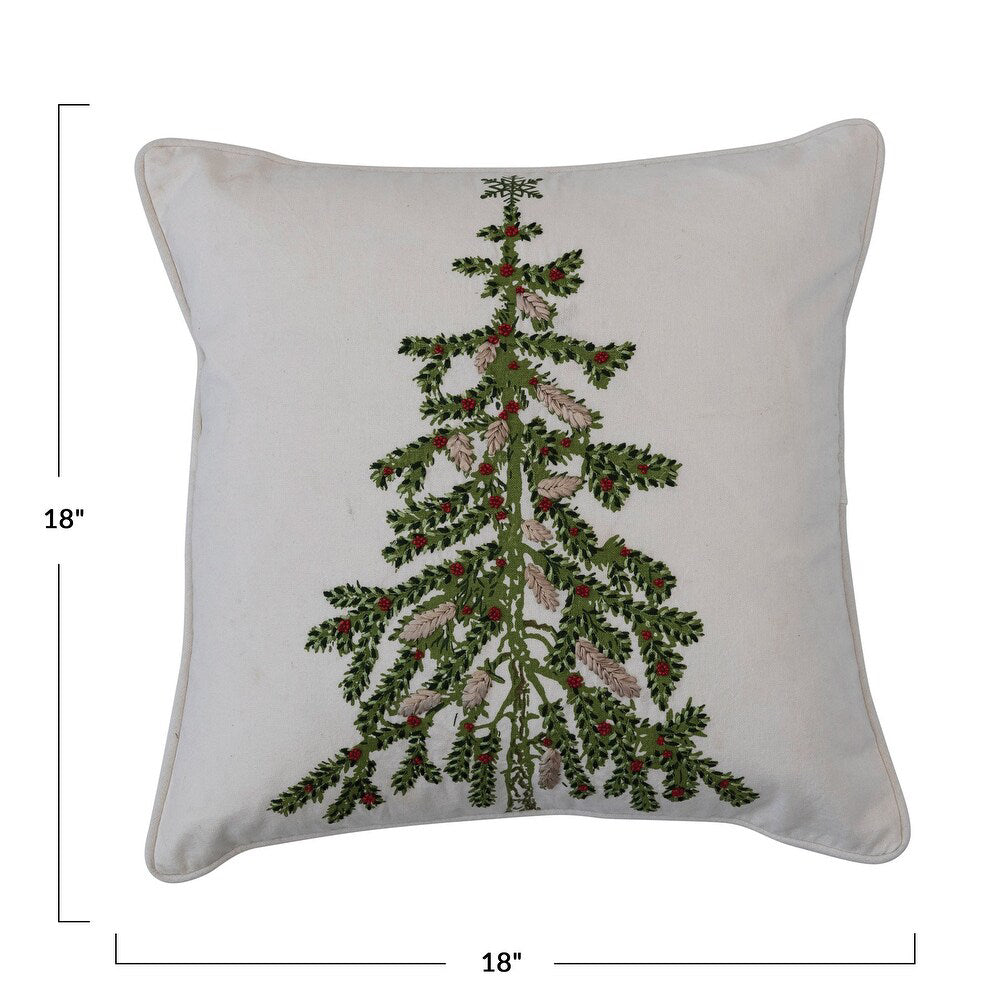Creative Co-op 18" Printed Pillow with Christmas Tree - White