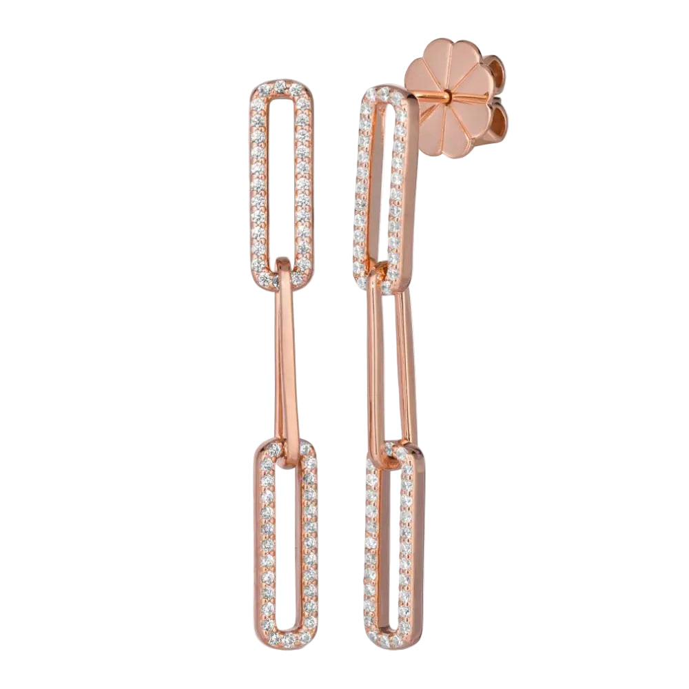 Anna Zuckerman Anastasia 19 Women's 2ct. Diamond Crystalline Paloma Paper Clip 3 Link Earrings in 925 Sterling Silver