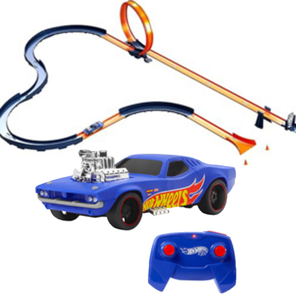 Hot Wheels 1:64 Scale RC Speed Challenge and Track Building Toy Set (30-Pieces)