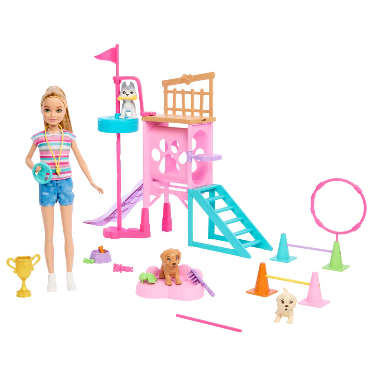 Barbie And Stacie To The Rescue Puppy Playground Playset with 3 Pet Dog Figures