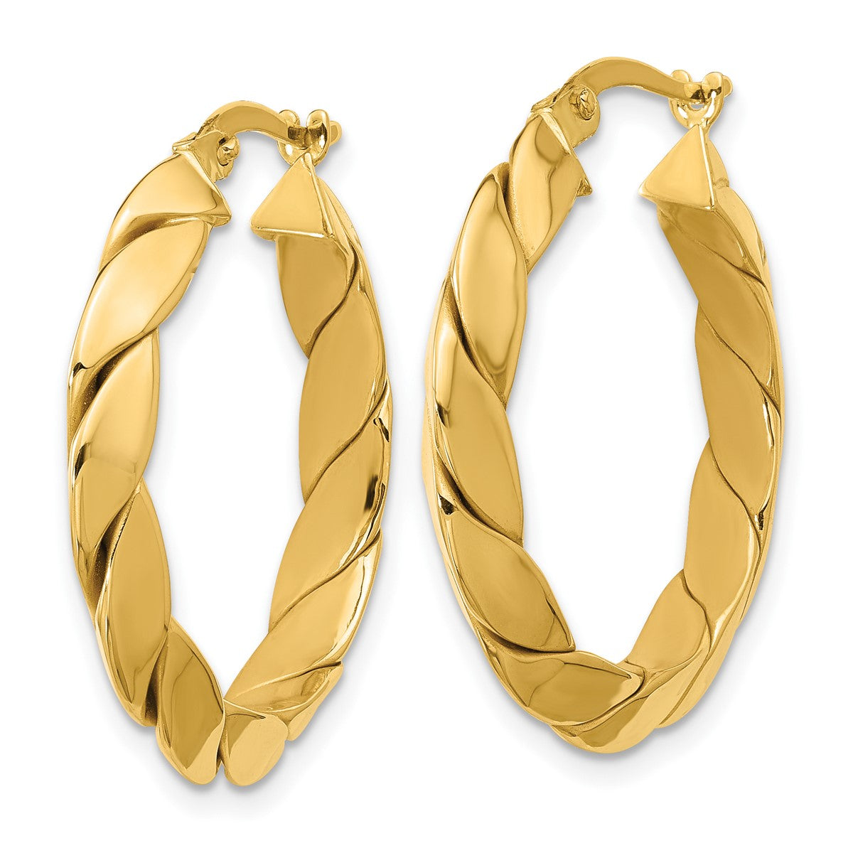 14K Leslie's Women's 4mm Grooved Fancy Hoop Earrings in 14K Yellow Gold