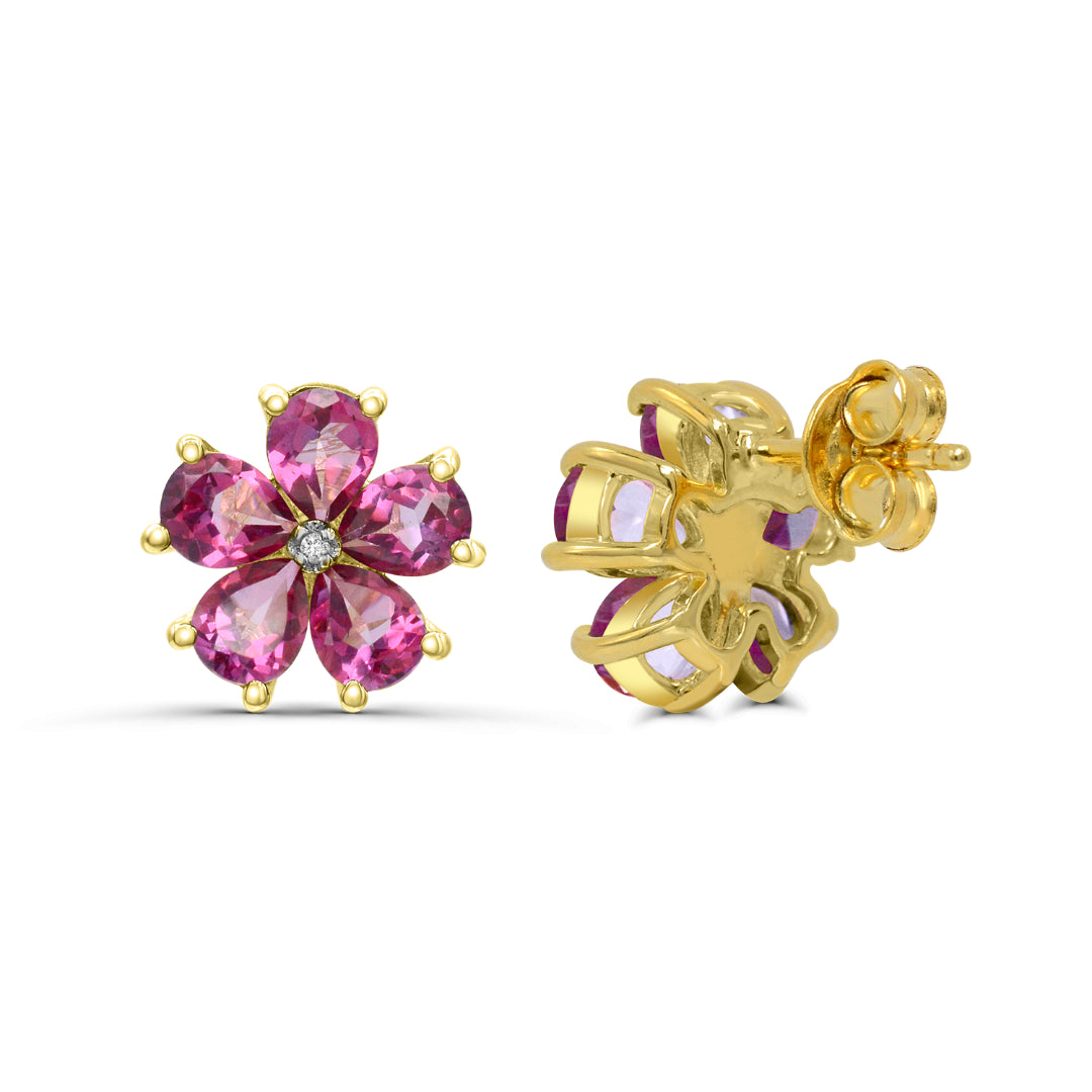 10K Yellow Gold Flower Ruby Earrings