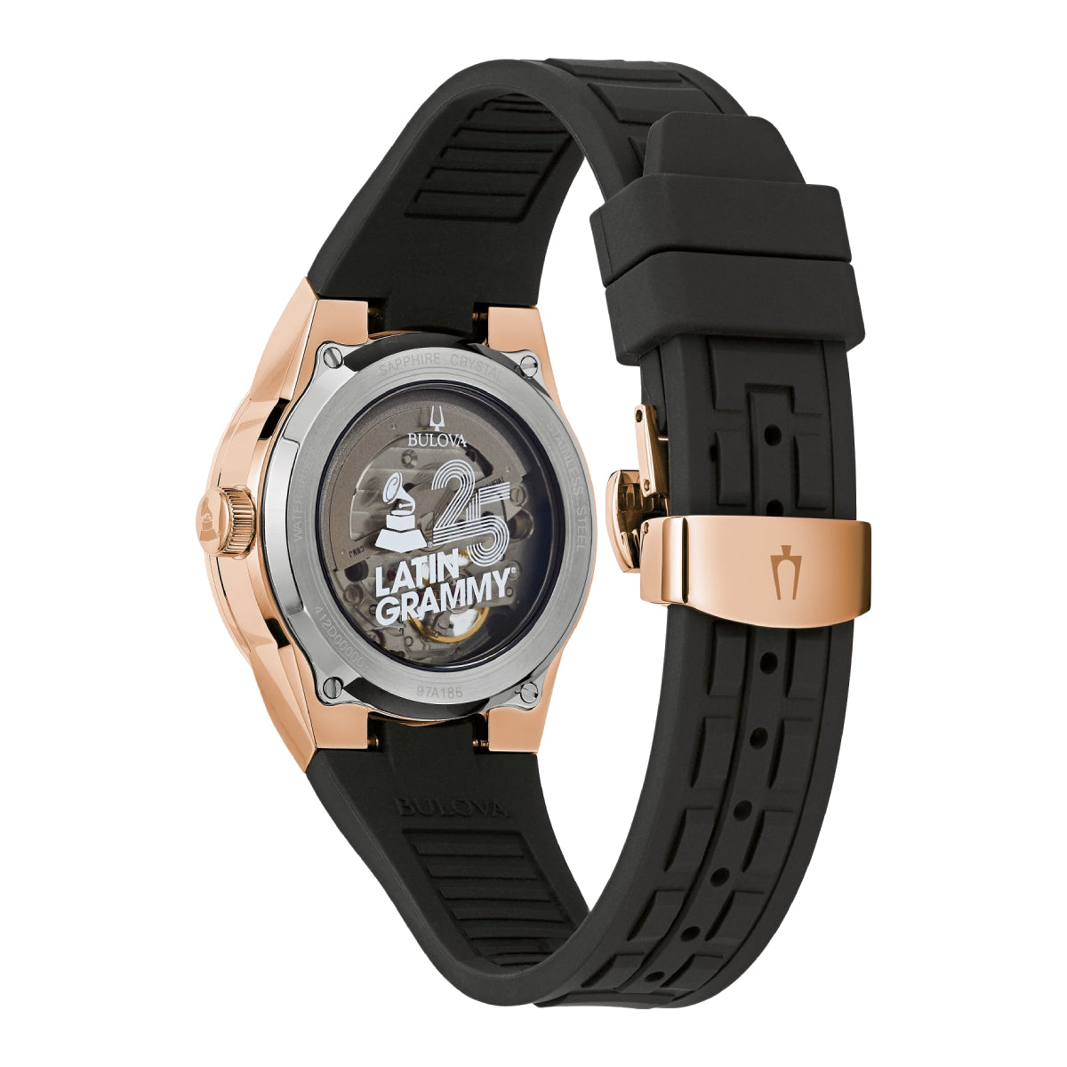 Bulova Latin Grammy Men's 38mm Black Strap Watch - Rose Gold-Tone/White Dial