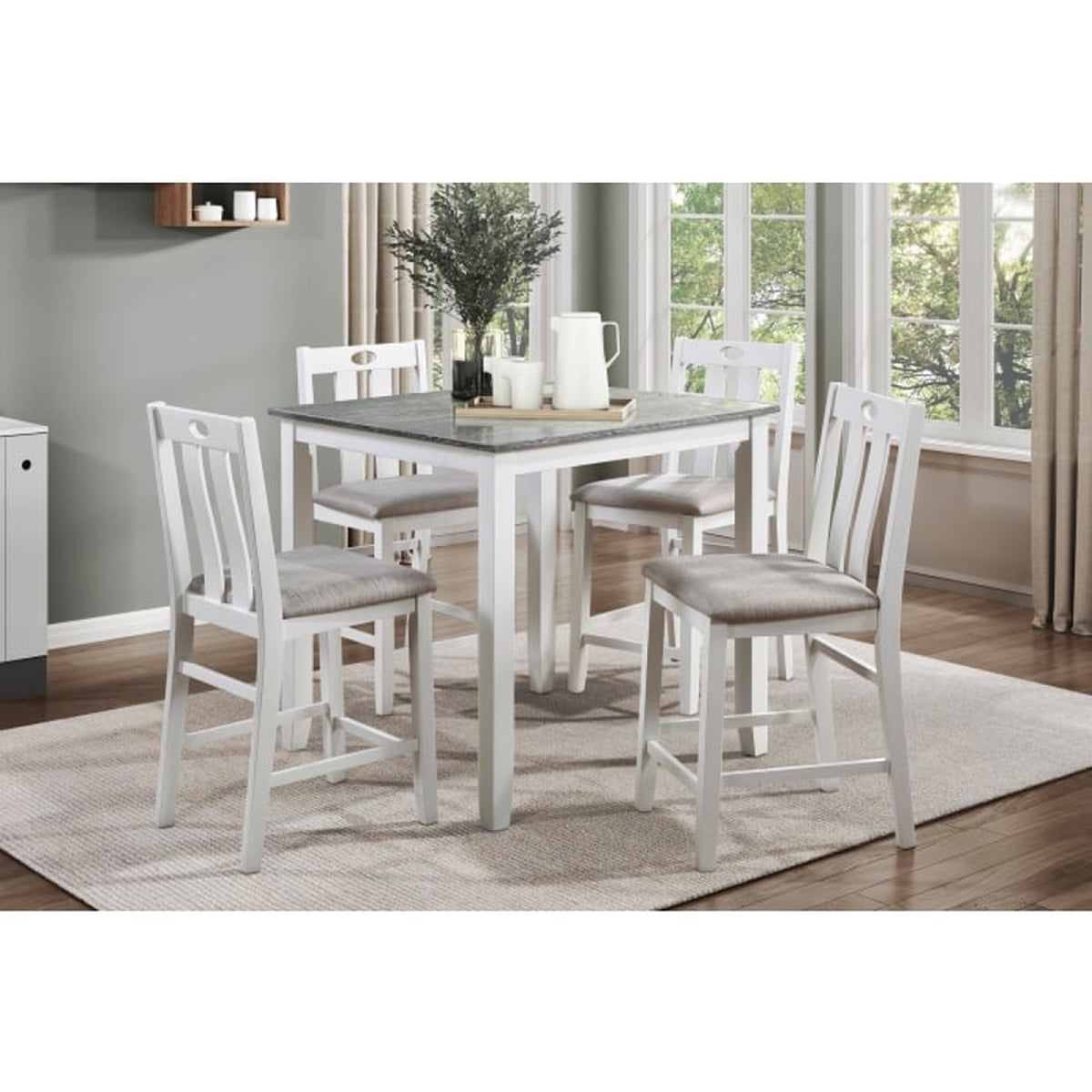 Belmont Counter Height Dining Table with 4 Chairs - Gray/White