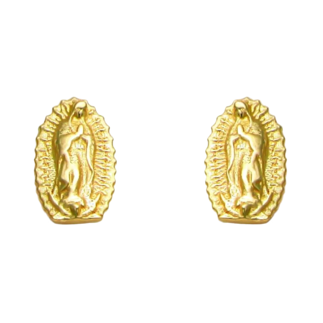14k Lady of Guadalupe Virgin Mary Earrings in Yellow Gold