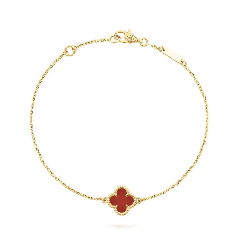 14K Yellow Gold Red Clover Bracelet