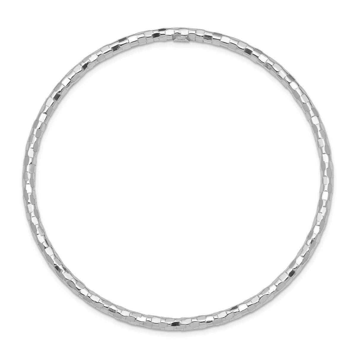 14K Women's 8" Textured Bangle Bracelet in Rhodium Plating-over 14K White Gold
