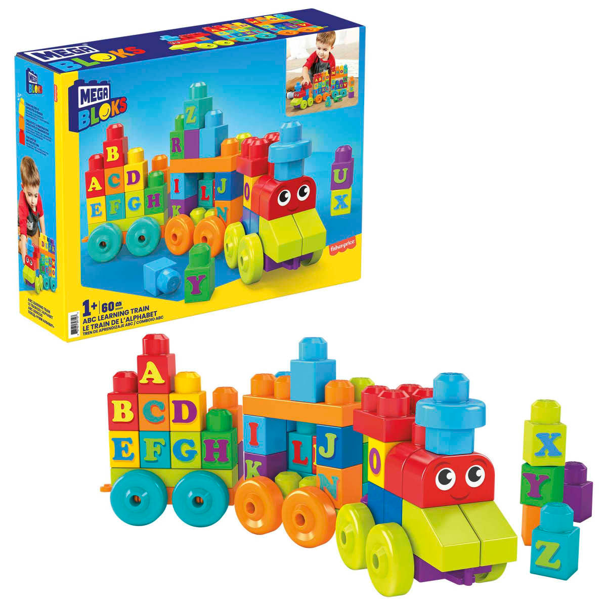 Mega Blocks ABC Learning Train Building Toy Set (60-Pieces)
