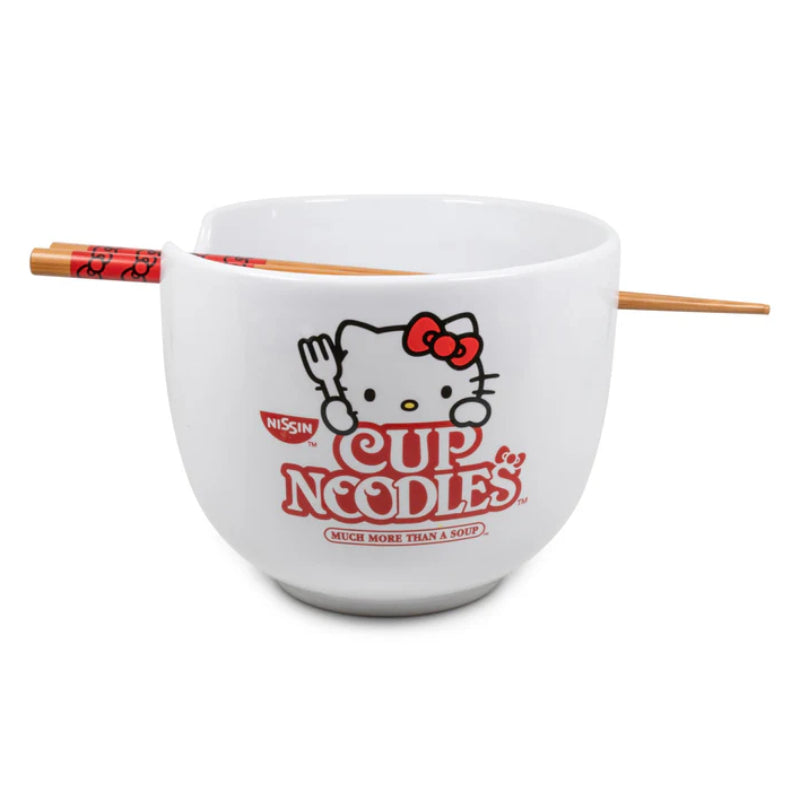 Sanrio Hello Kitty Cup Noodles 20 oz Ceramic Ramen Bowl with Chopsticks - White