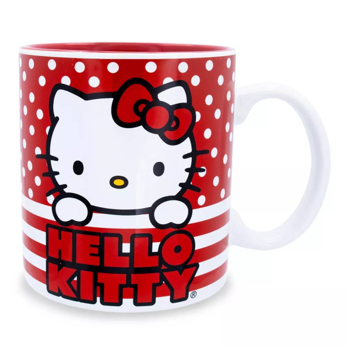 Sanrio Hello Kitty 20 oz Ceramic Dots And Stripes Mug - Red/White